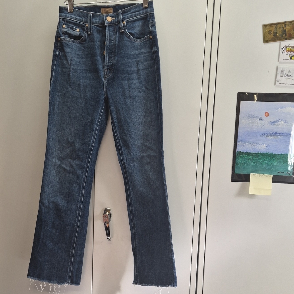 MOTHER Straight-Leg High-Rise Jeans - Dark Blue Denim